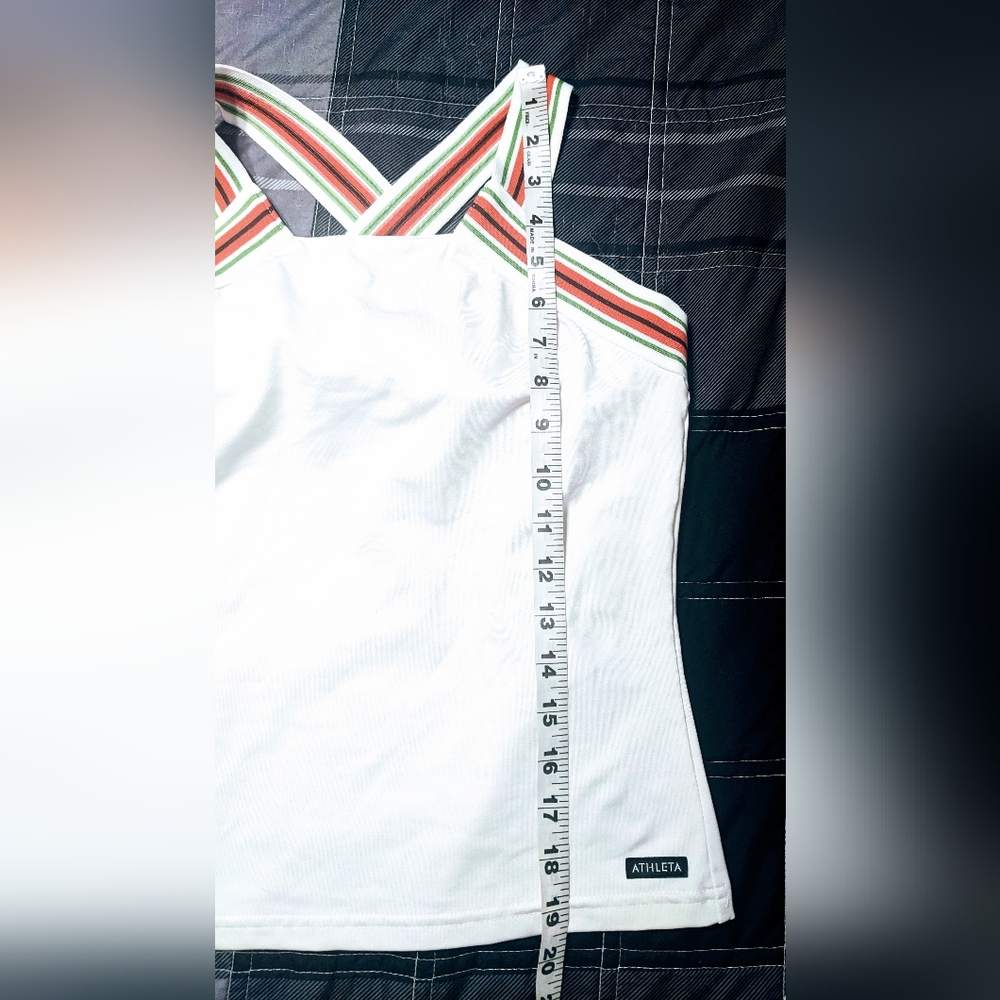 Athleta White Athletic Tank Top with Striped Criss Cross Straps sz S - Picture 7 of 9